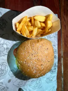 beef burger and fries