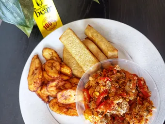 Fried yam with plantain