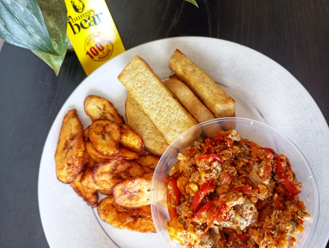 Fried yam with plantain