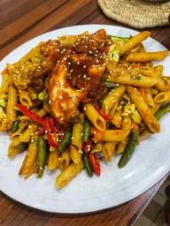 Penne pasta with beef