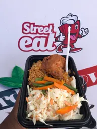Rice, chicken and coleslaw