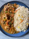Steamed Rice and chicken sauce