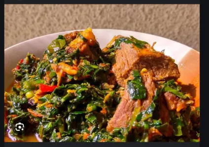 Pounded yam with vegetable soup