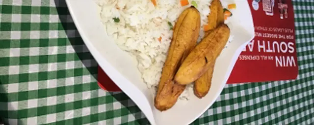 White Rice, Plaintain, Stew & 2 beef