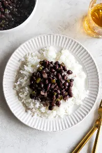 White Rice ,Beans  and fish with Stew