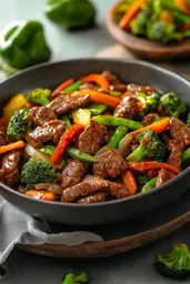 beef potatoes ,roasted vegetables  and baby corn